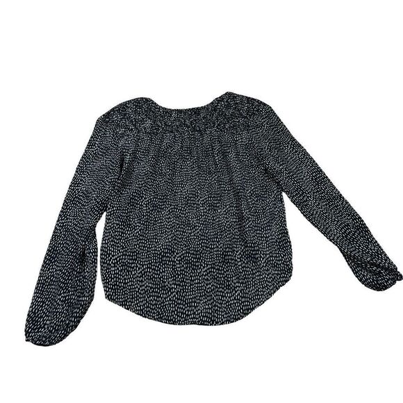 Anthropologie Everly Smocked shoulder black/tan dot v-neck l/sleeve blouse Small - Picture 3 of 7